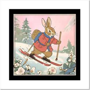 Funny Skiing Lover Skiing Rabbit Going on a Ski Holiday in Snow Posters and Art